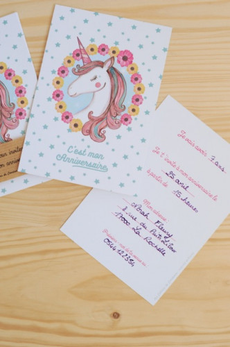 8 cartes d'invitation Licorne