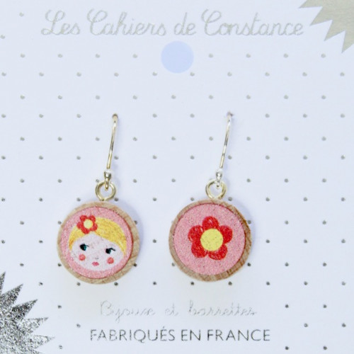 Petites boucles pendantes Matriochka rose