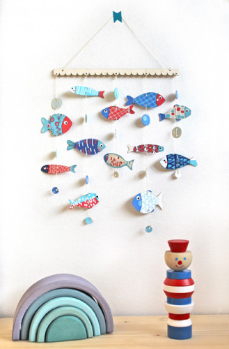 Mobile poissons «&nbsp;bleu rétro&nbsp;»